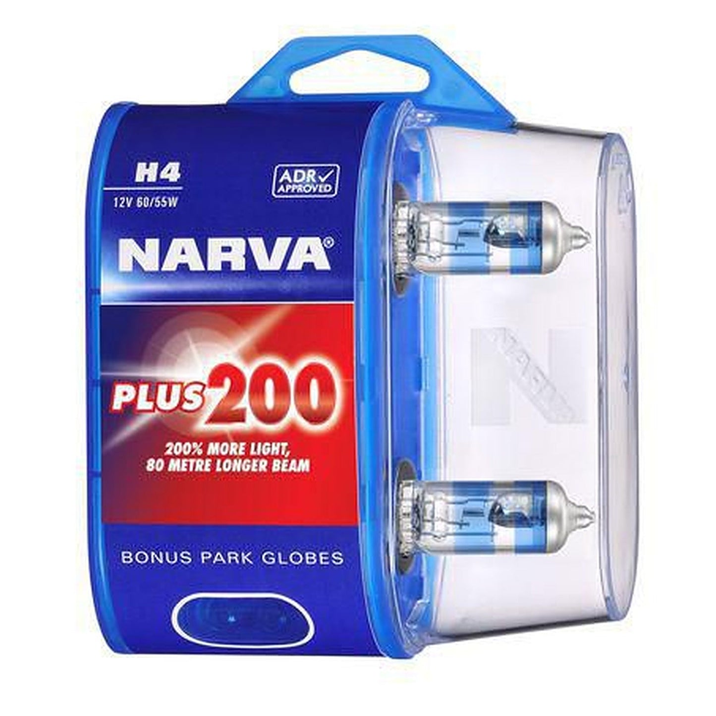 Narva H4 Headlight Bulb 12V 60/55W P43T Plus200 Twin Pack 48392BL2
