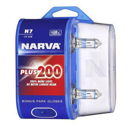 Narva H7 Headlight Bulb 12V 55W Px26D Plus200 Twin Pack 48396BL2