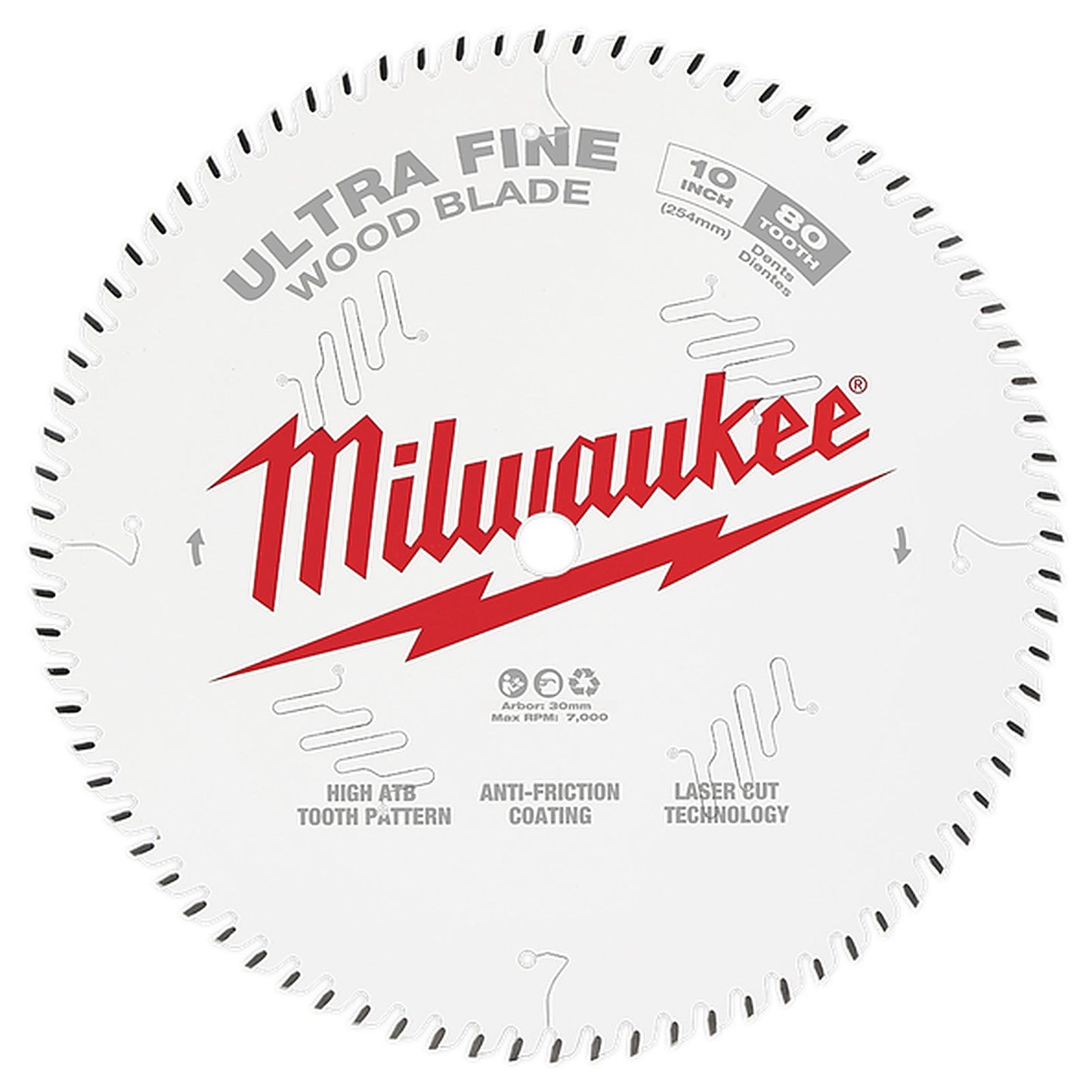 Milwaukee 254mm (10in) 80T Wood Circular Saw Blade Ultra Fine Finish 48408032