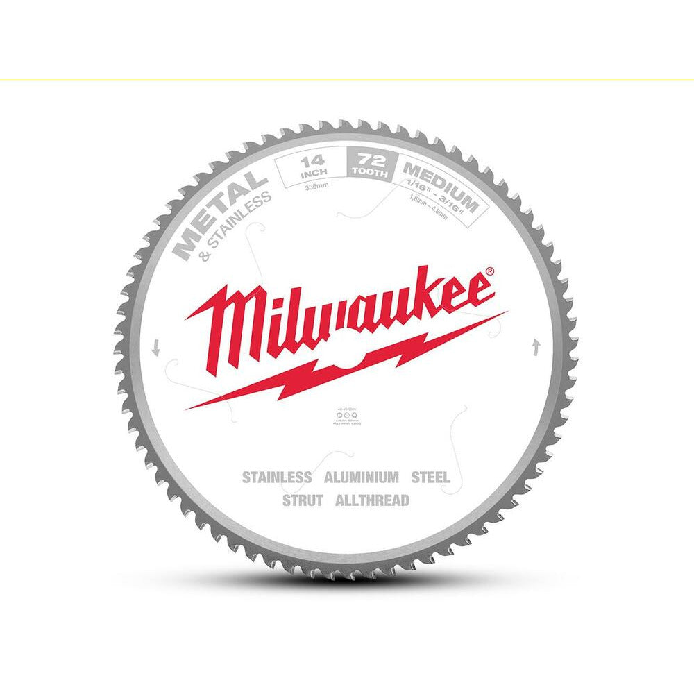 Milwaukee 48408505 355mm (14") 72T Metal & Stainless Steel Wet & Dry Circular Saw Blade