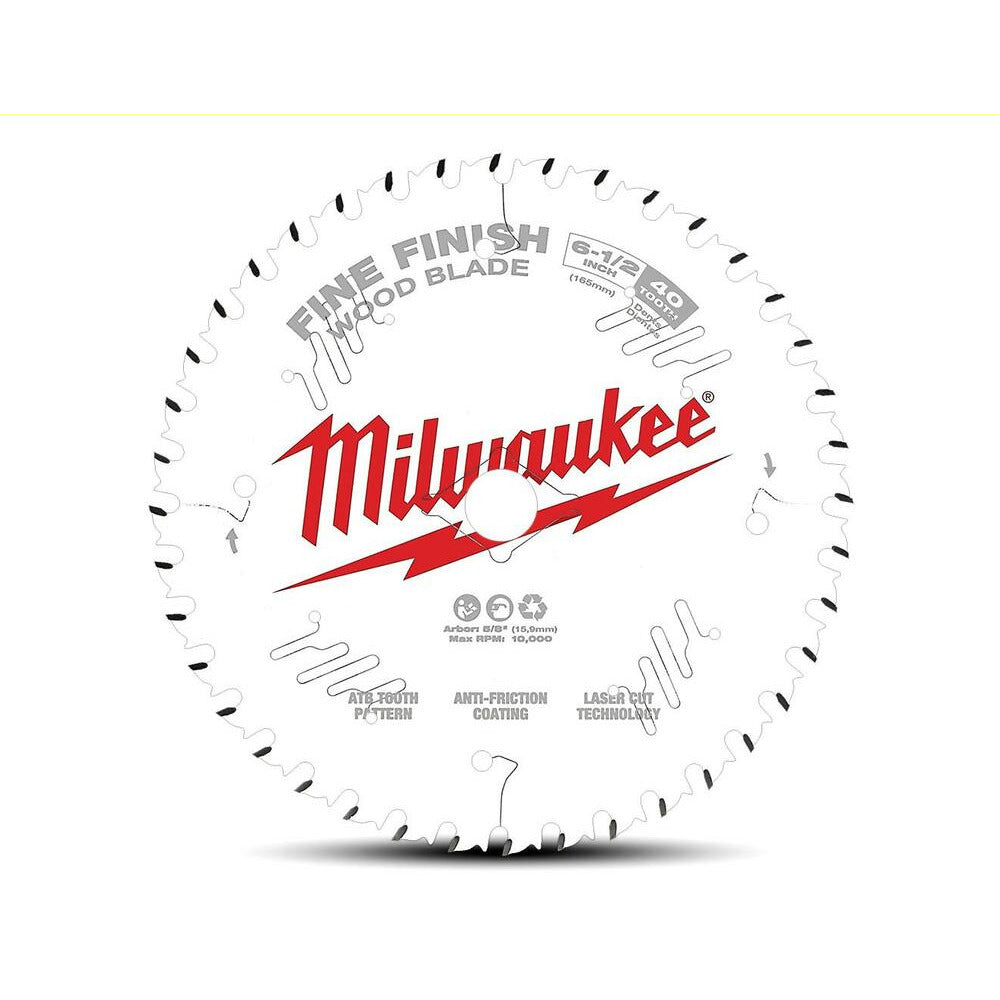 Milwaukee 48408622 165mm (6-1/2") 40-Tooth Fine Finish Wood Circular Saw Blade