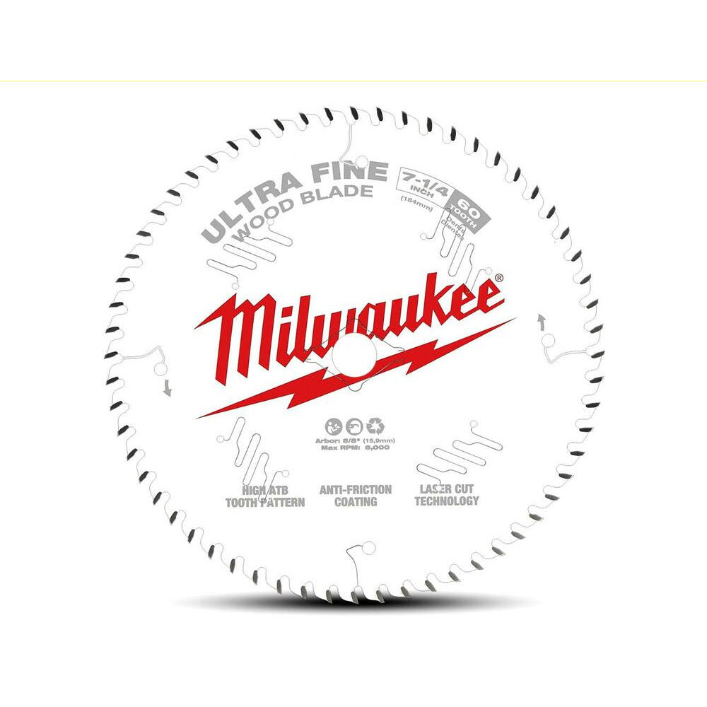 Milwaukee 48408730 184mm (7-1/4") 60-Tooth Ultra Fine Finish Wood Circular Saw Blade