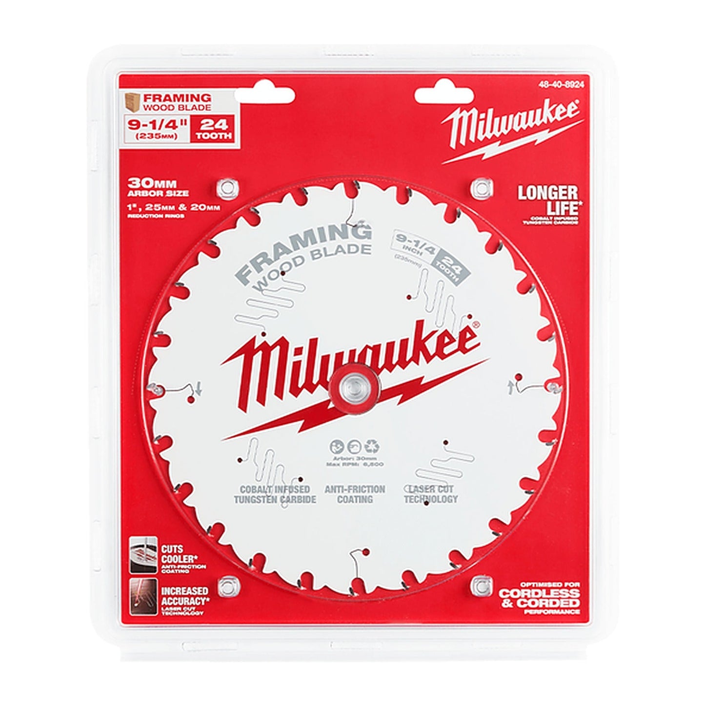 Milwaukee 235mm (9-1/4in) 24T Wood Circular Saw Blade Framing 48408924