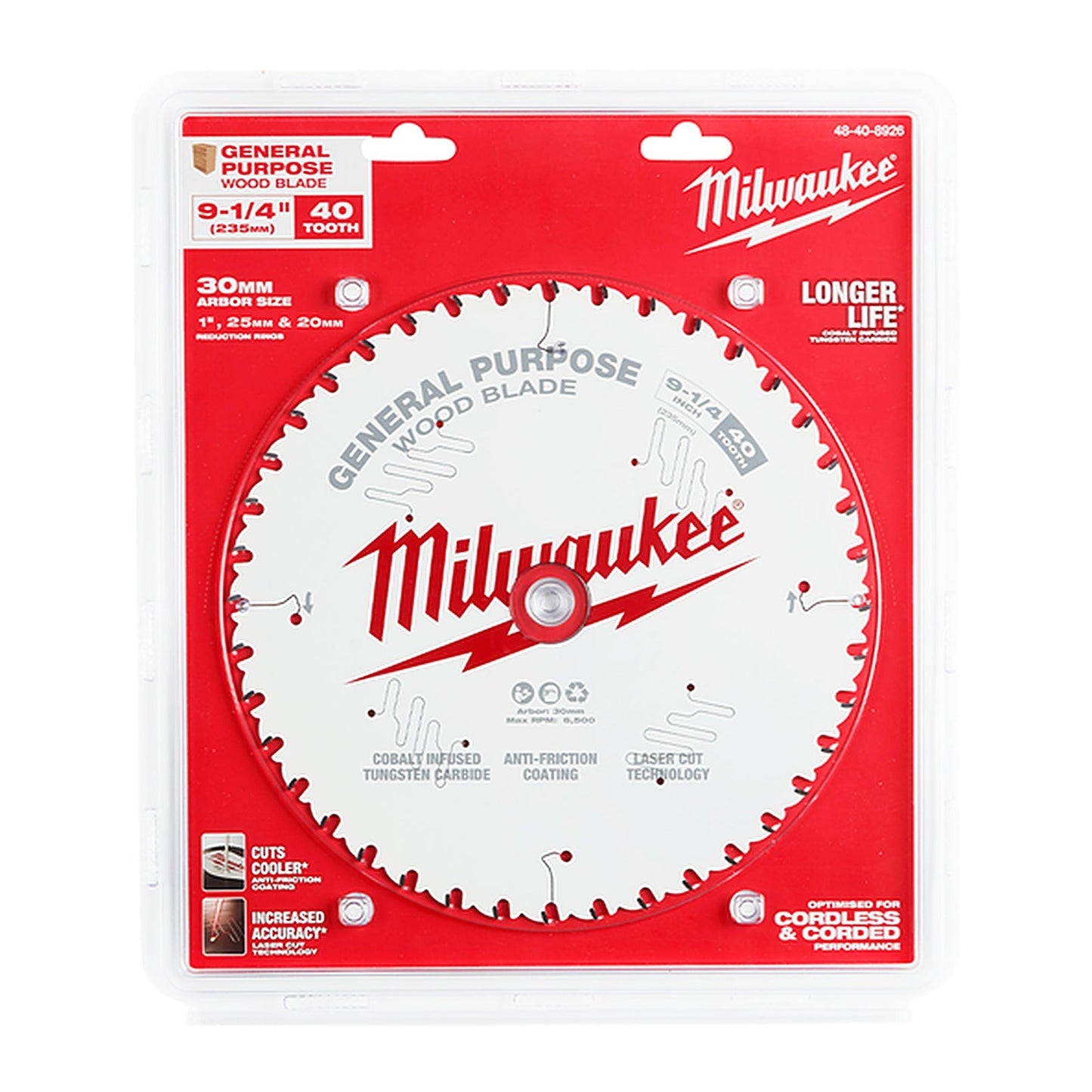 Milwaukee 235mm (9-1/4in) 40T Wood Circular Saw Blade General Purpose 48408926