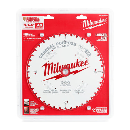 Milwaukee 235mm (9-1/4in) 40T Wood Circular Saw Blade General Purpose 48408926