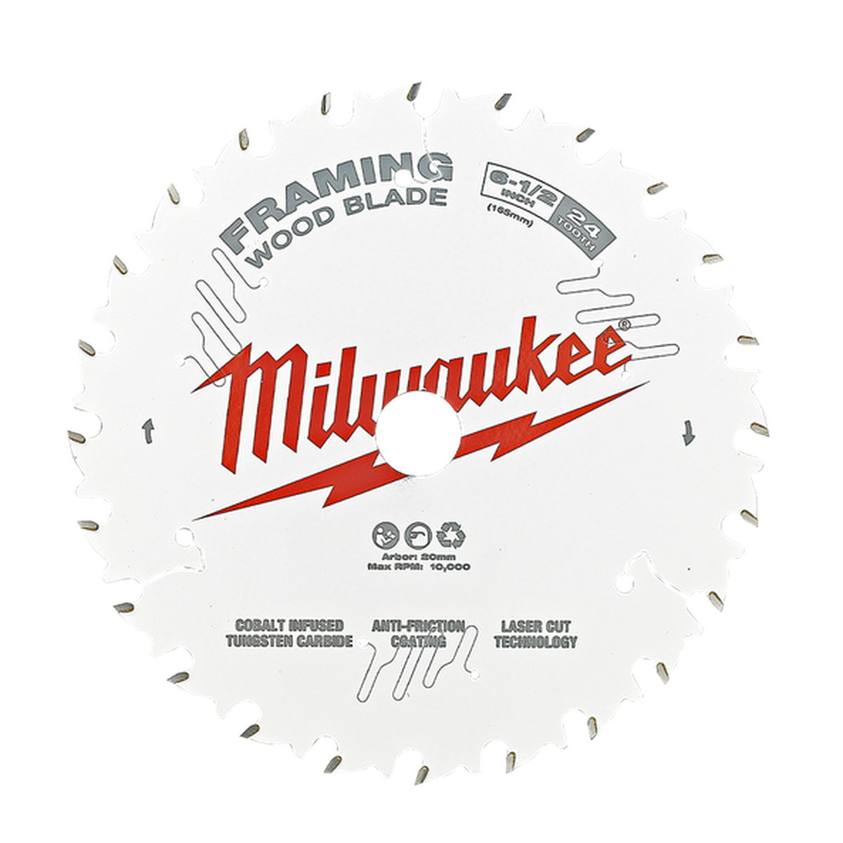 Milwaukee 165mm (6-1/2in) 24T Wood Circular Saw Blade Framing 1pc