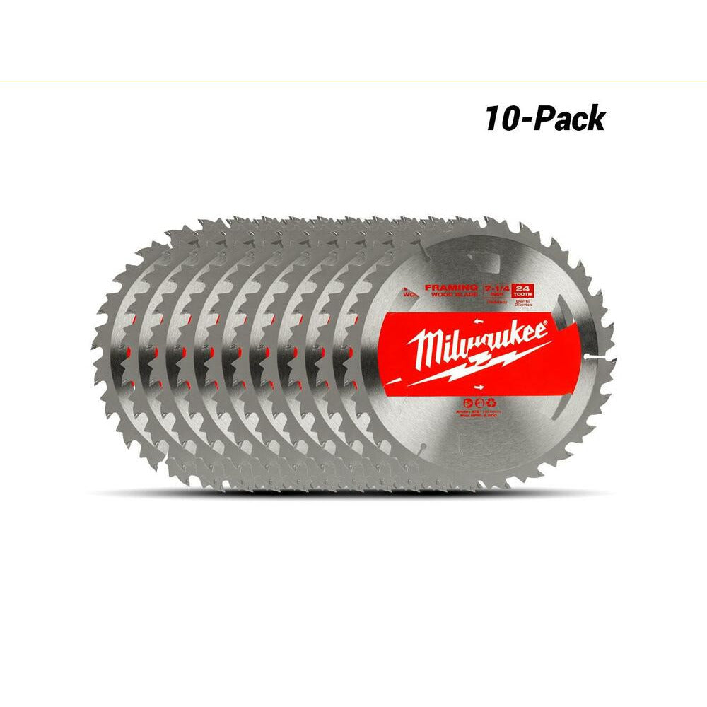 Milwaukee 48418710x10 10-Pack 184mm (7-1/4") 24-Tooth Framing Wood Circular Saw Blade