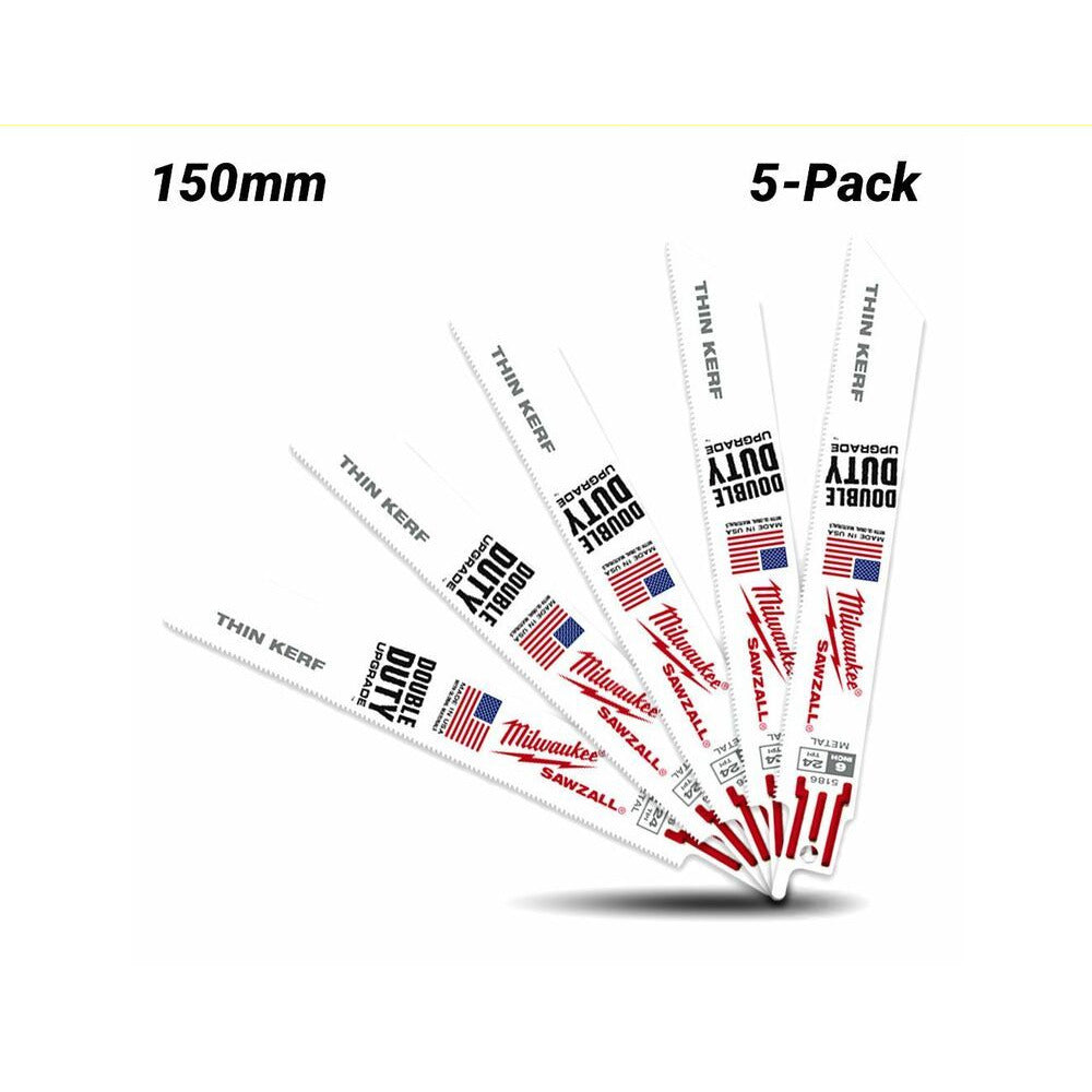 Milwaukee 48475186 (48005186) 5-Pack SAWZALL Thin Kerf 150mm (6") 24TPI Blade