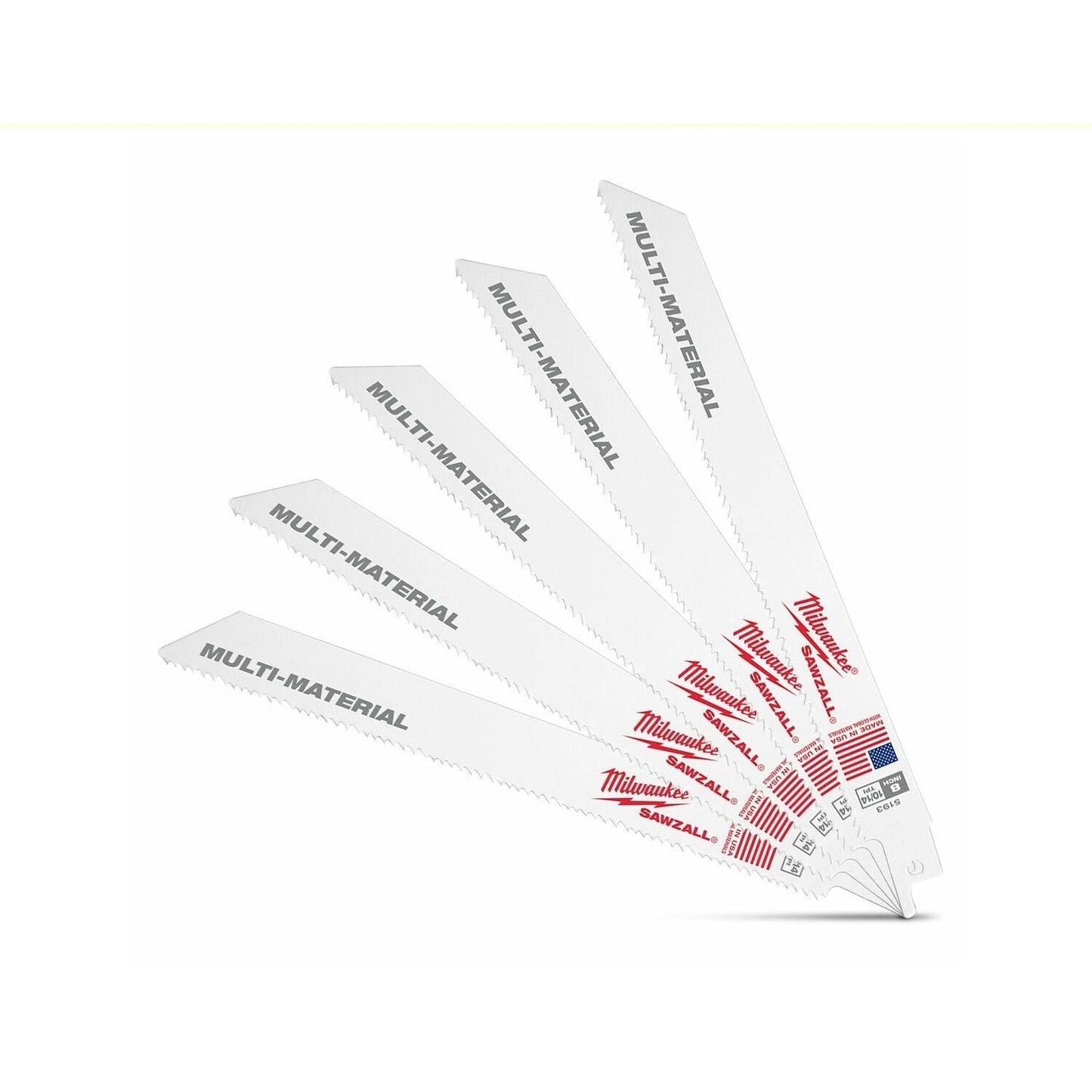 Milwaukee 48475193 (48005193) 5-Pack 200mm (8") 10/14 TPI SAWZALL Thin Kerf Multi-Material Blades