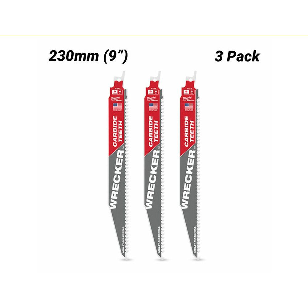 Milwaukee 48475342 (48005342) 3 Pack 230mm (9") 6TPI SAWZALL The WRECKER with Carbide Teeth Demolition Blades