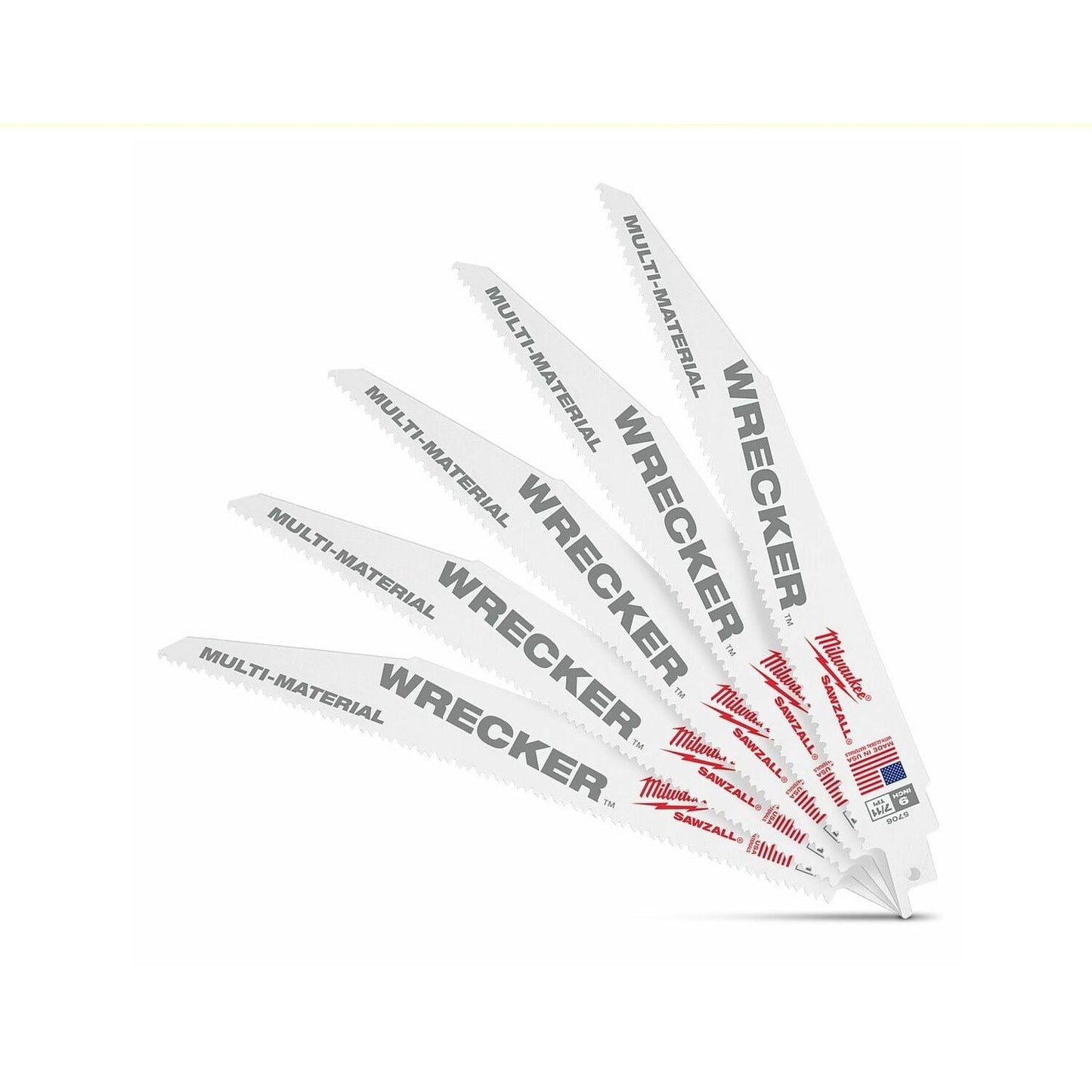 Milwaukee 48475706 (48005706) 5-Pack 230mm 9" 7/11 TPI SAWZALL The WRECKER Demolition Blades