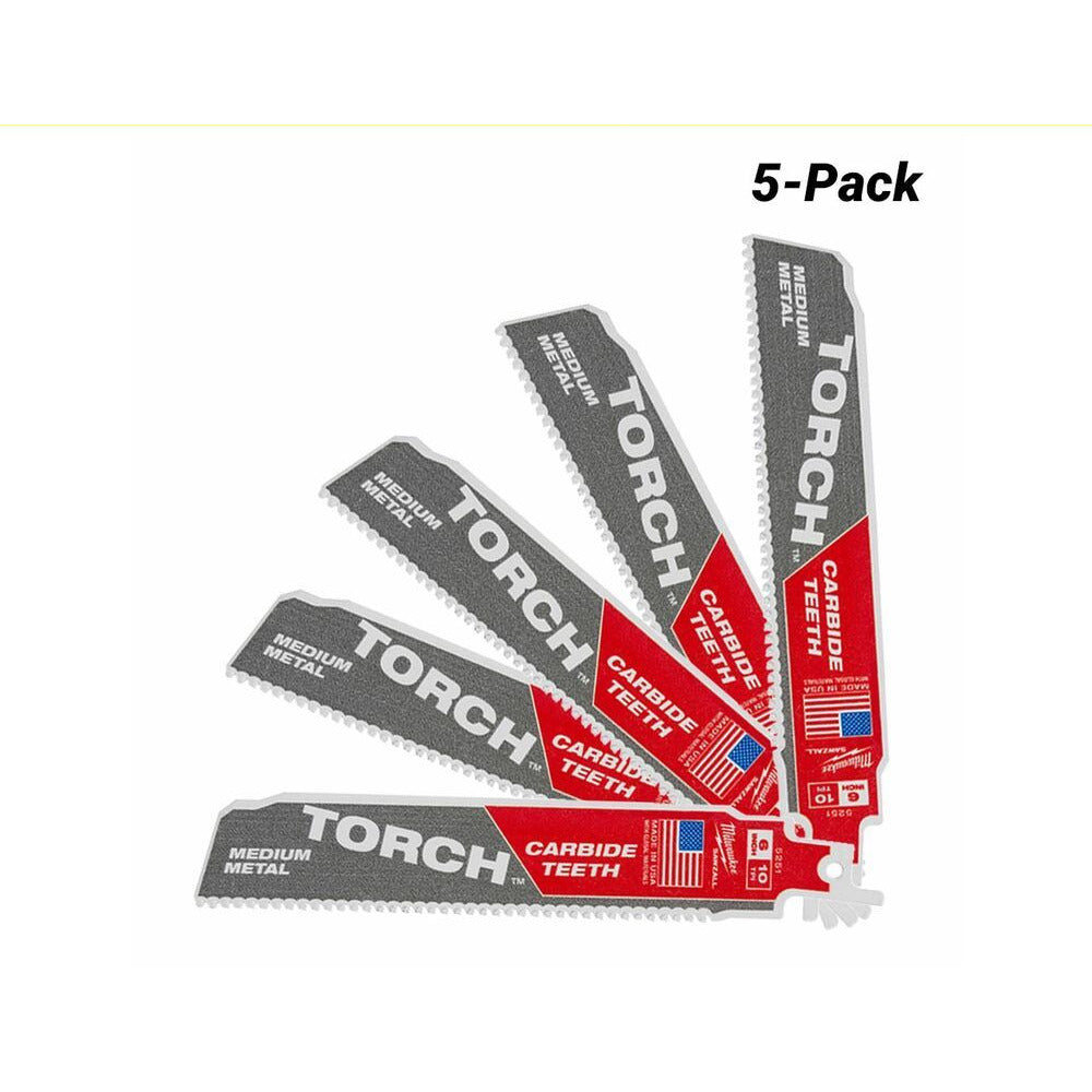 Milwaukee 48475712 (48005712) 5-Pack SAWZALL The Torch Metal Demolition 150mm (6") 10TPI Blade