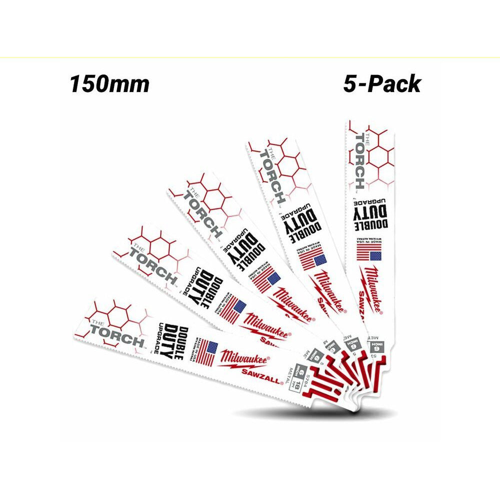 Milwaukee 48475784 (48005784) 5-Pack SAWZALL The Torch Metal Demolition 150mm (6") 18TPI Blade
