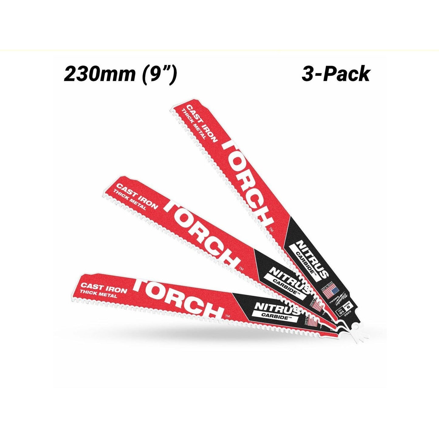 Milwaukee 48476352 3-Pack 230mm (9") SAWZALL™ The TORCH™ with NITRUS CARBIDE Teeth 10TPI Blade
