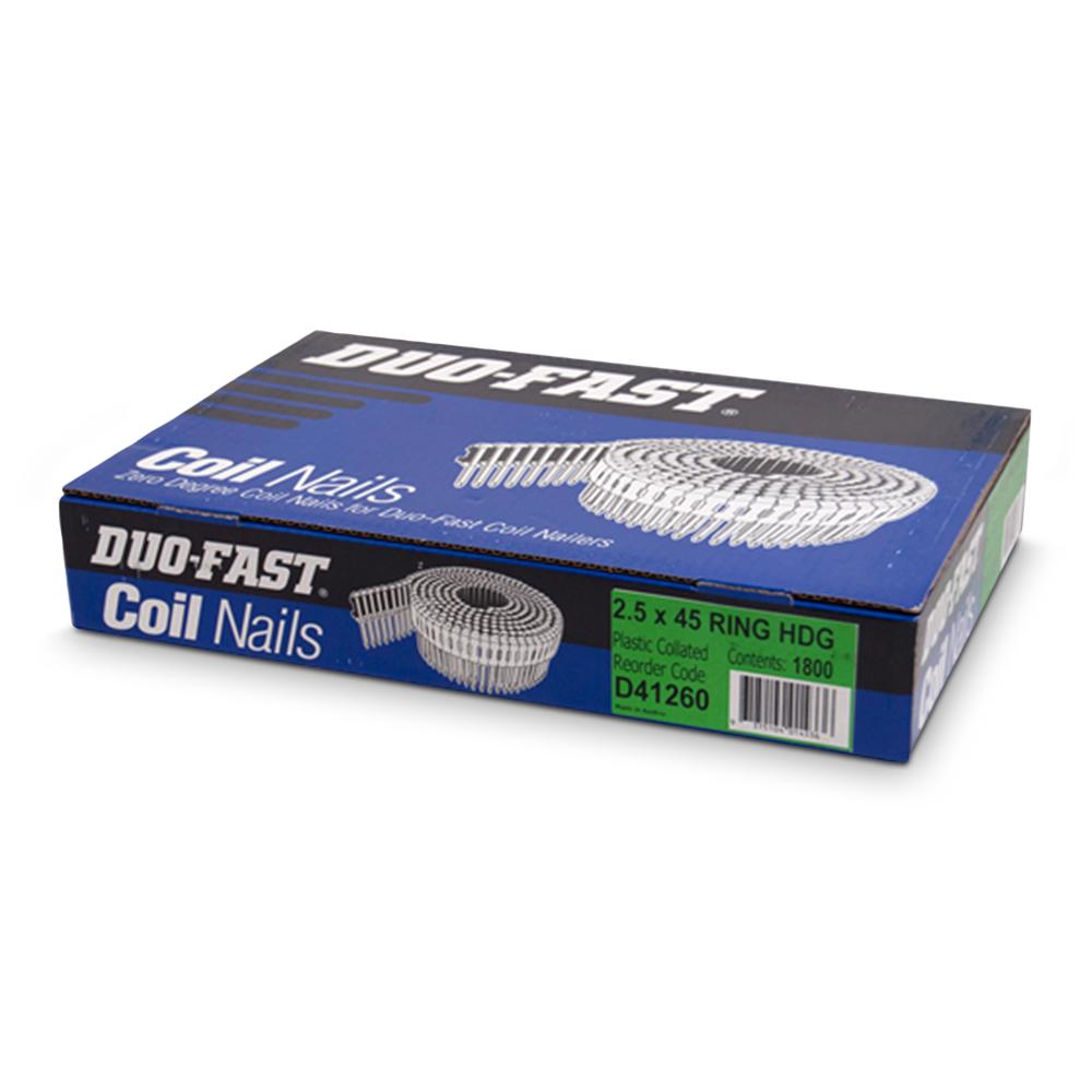 Paslode D41260 DUO-FAST 2.5mm x 45mm Ring Hot Dipped Galvanised 0 Degree Plastic Collated Coil Nails