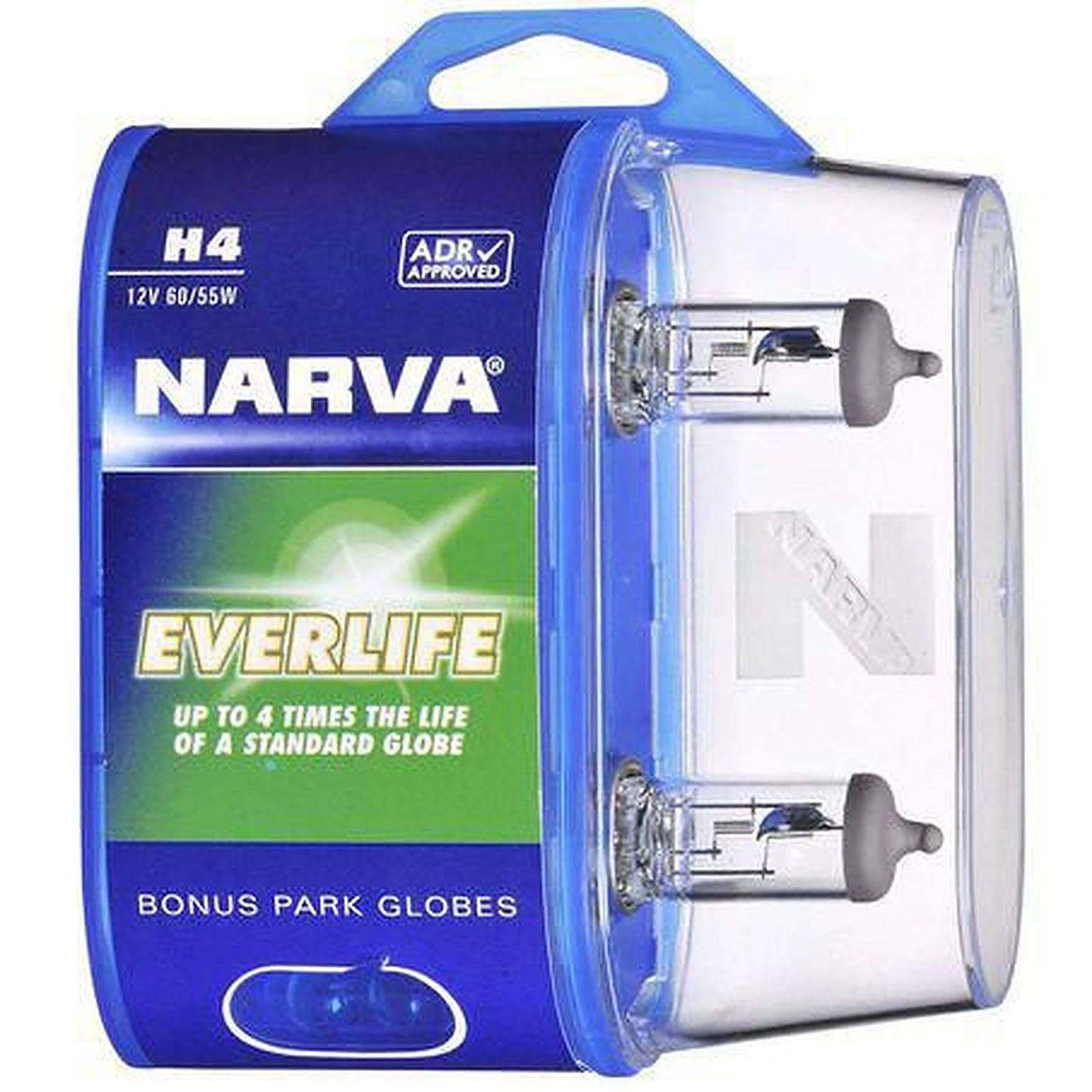 Narva H4 Headlight Bulb 60/55W Everlife 12V 55W 2 Pce 48889BL2