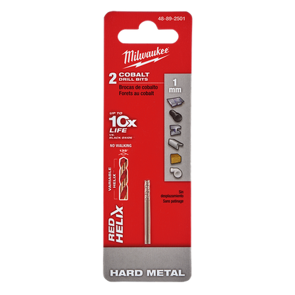 Milwaukee Red Helix Cobalt Drill Bit 1mm 2Pk