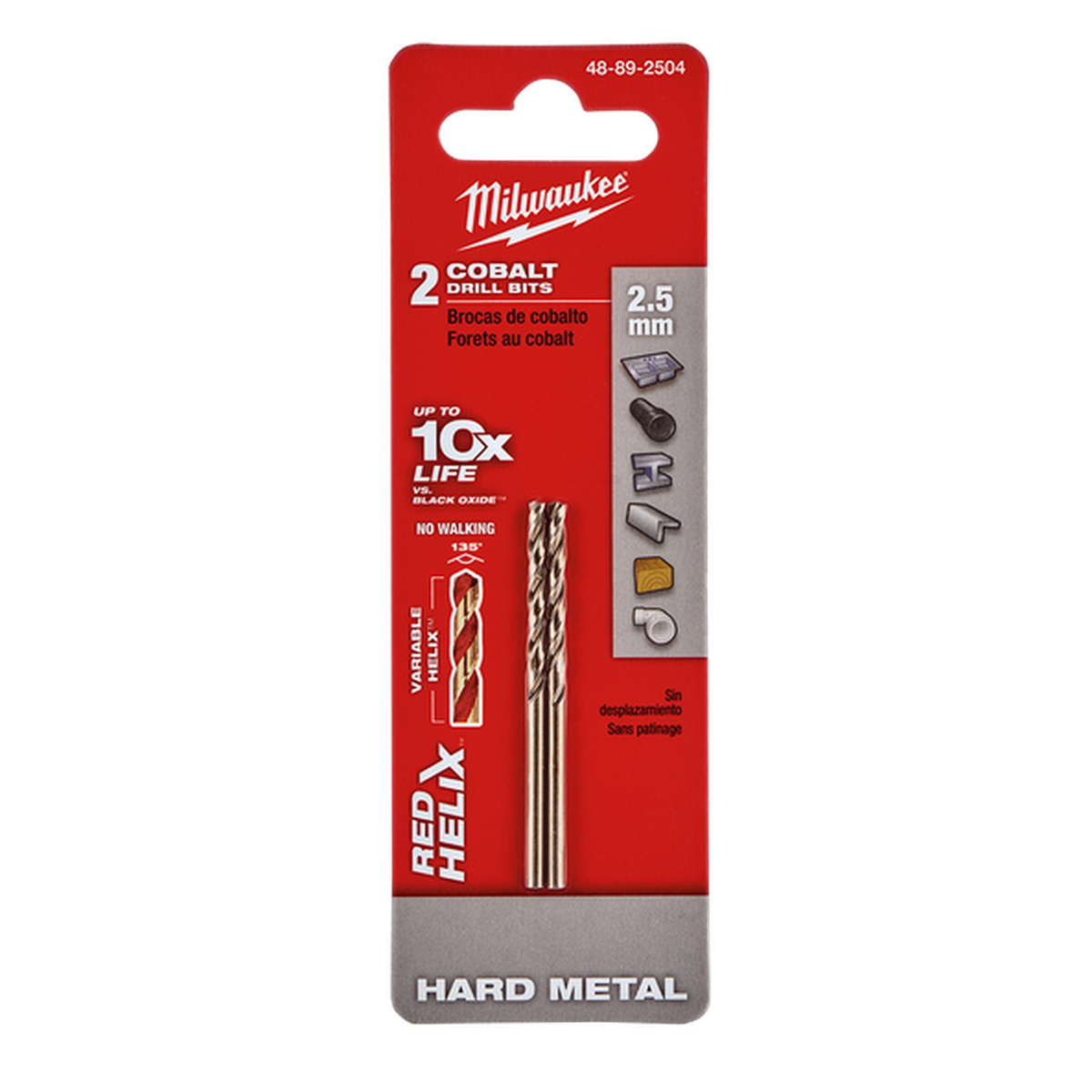 Milwaukee Red Helix Cobalt Drill Bit 2.5mm 2Pk