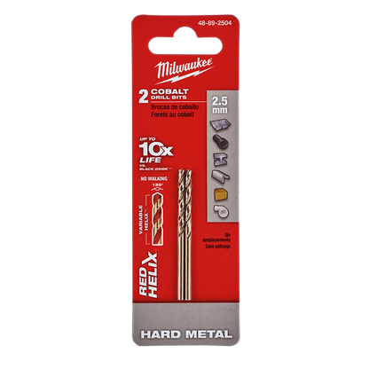Milwaukee Red Helix Cobalt Drill Bit 2.5mm 2Pk