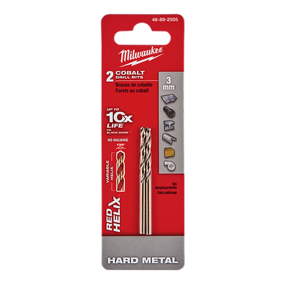 Milwaukee Red Helix Cobalt Drill Bit 3mm 2 Pack 48892505