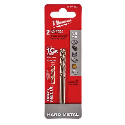 Milwaukee Red Helix Cobalt Drill Bit 3.5mm 2 Pack 48892507