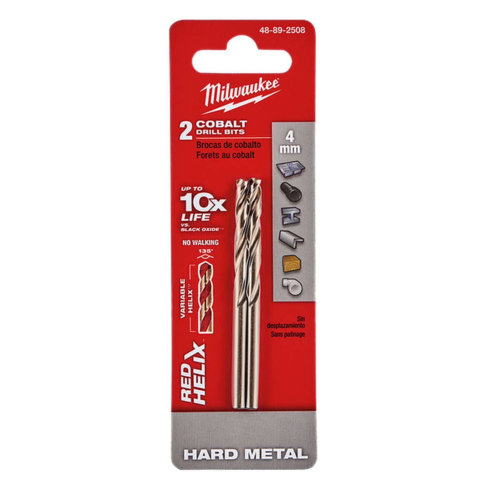 Milwaukee Red Helix Cobalt Drill Bit 4mm 2 Pack 48892508