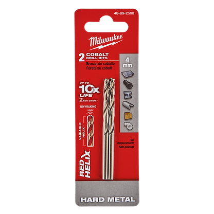 Milwaukee Red Helix Cobalt Drill Bit 4mm 2 Pack 48892508