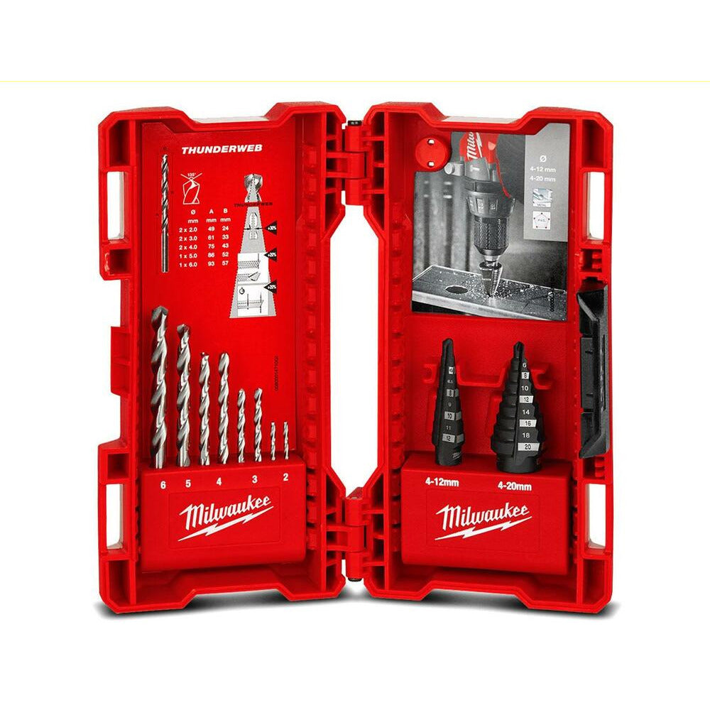 Milwaukee 48899350 10pce Metric THUNDERWEB Step and Drill Bit Combination Set