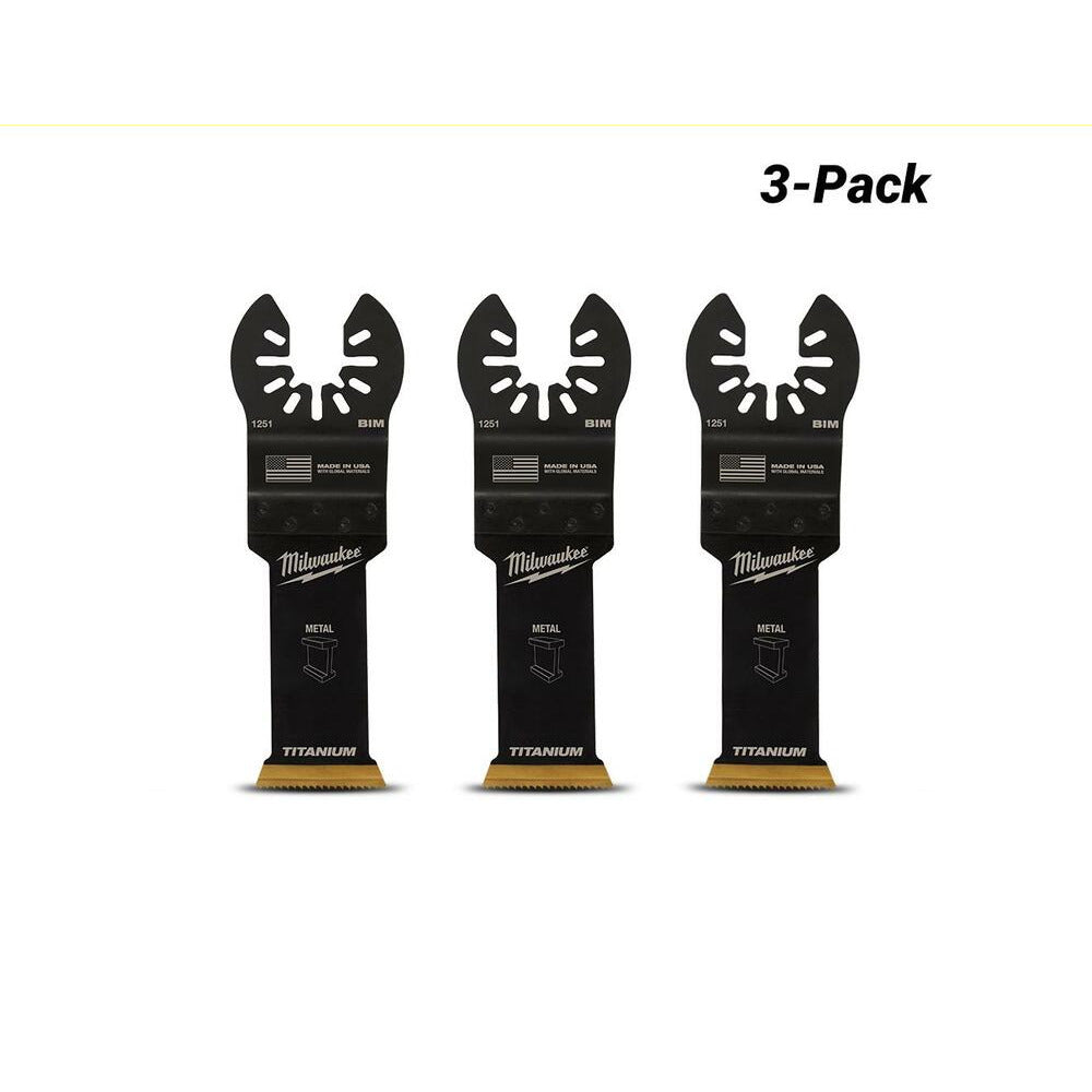 Milwaukee 49251253 3-Pack 28mm (1-1/8") OPEN-LOK Titanium Enhanced Bi-Metal Metal Blade
