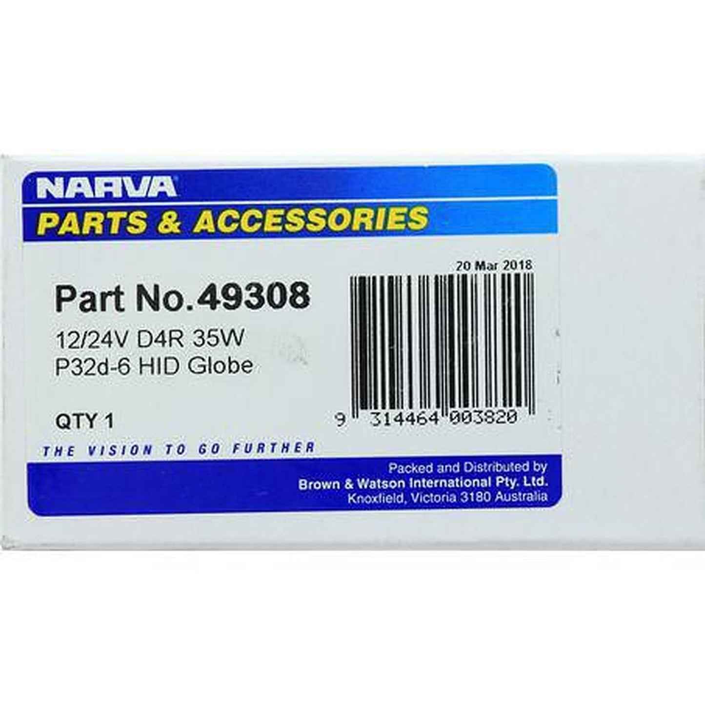 Narva D4R HID Pk32D3 Globe 12 Or 24V 35W 49308