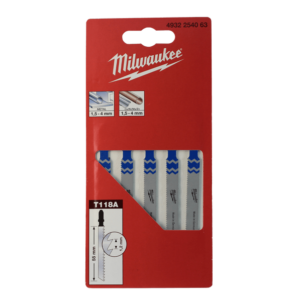 Milwaukee Jigsaw Blades T118A Metal Traditional Cut 5 Pack 4932254063