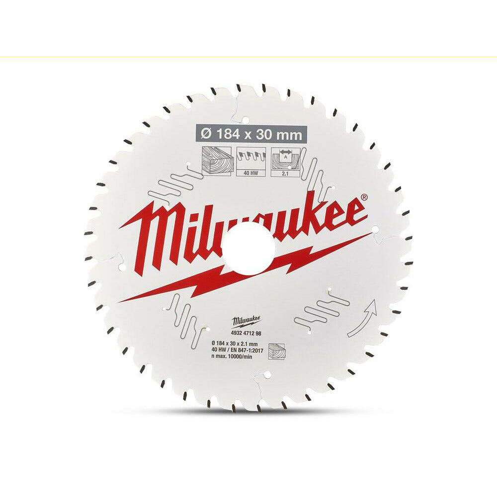 Milwaukee 4932471298 184mm (7-1/4") x 30mm 40T Fine Finish Circular Saw Blade