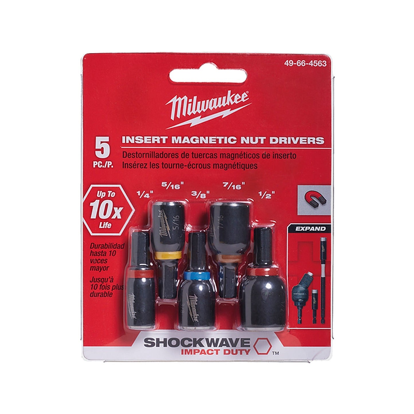 Milwaukee SHOCKWAVE Insert Nut Driver Set 1/4in 5/16in 3/8in 7/16in 1/2in 49664563