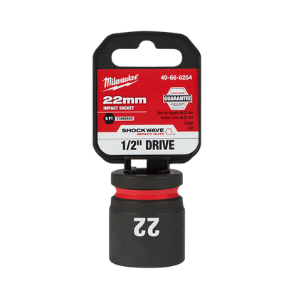 Milwaukee SHOCKWAVE 1/2in Drive 22mm Standard 6 Point Impact Socket 49666254