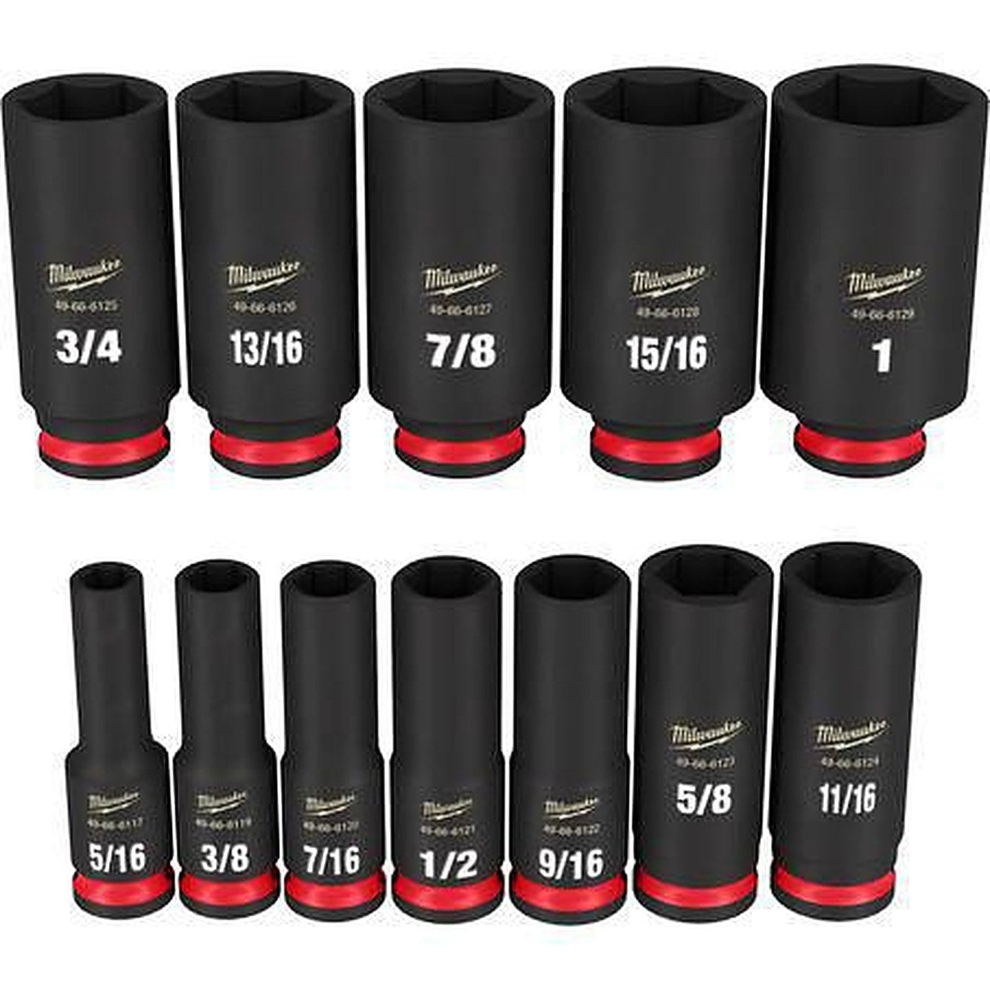 Milwaukee SHOCKWAVE 3/8in Drive 12PC SAE Deep 6 Point Impact Socket Set 49667006