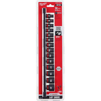 Milwaukee SHOCKWAVE 3/8in Drive 14PC Metric Standard 6 Point Impact Socket Set 49667007