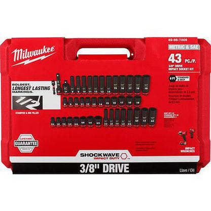 Milwaukee SHOCKWAVE 3/8in Drive 43PC SAE & Metric 6 Point Impact Socket Set 49667009