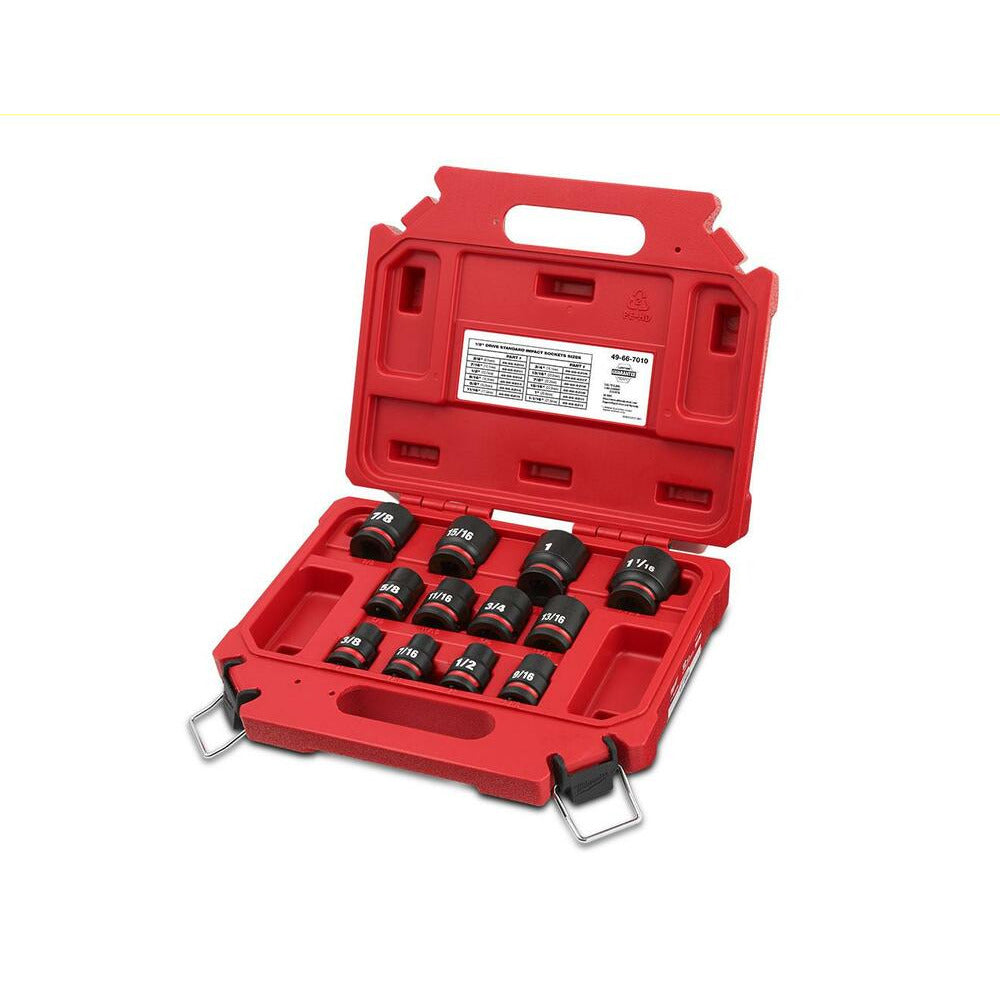 Milwaukee 49667010 Shockwave 1/2" Drive 12pce SAE Standard 6 Point Impact Socket Set
