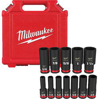 Milwaukee SHOCKWAVE 1/2in Drive 12PC SAE Deep 6 Point Impact Socket Set 49667011