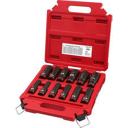 Milwaukee SHOCKWAVE 1/2in Drive 12PC SAE Deep 6 Point Impact Socket Set 49667011