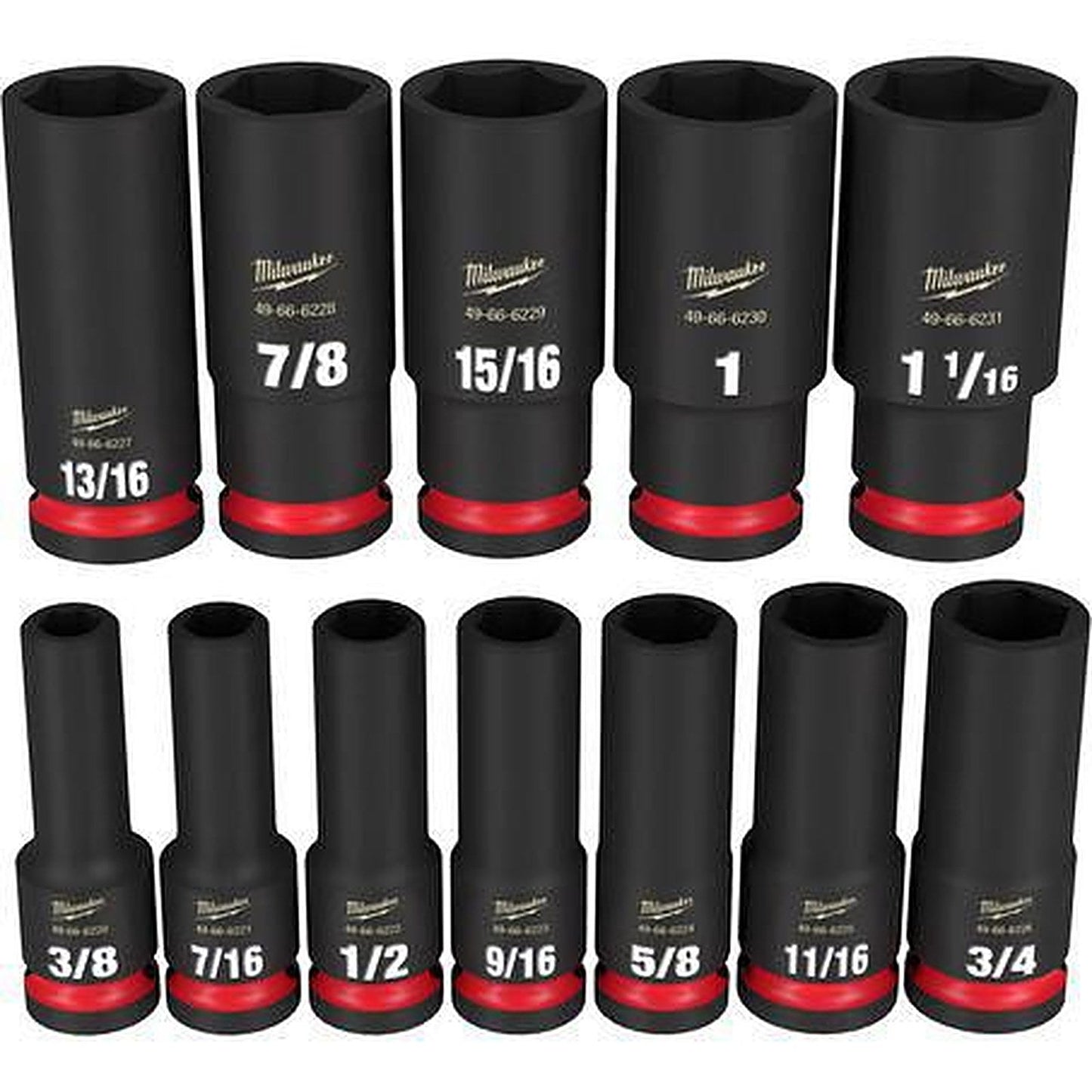 Milwaukee SHOCKWAVE 1/2in Drive 12PC SAE Deep 6 Point Impact Socket Set 49667011