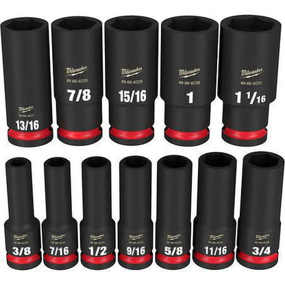 Milwaukee SHOCKWAVE 1/2in Drive 12PC SAE Deep 6 Point Impact Socket Set 49667011