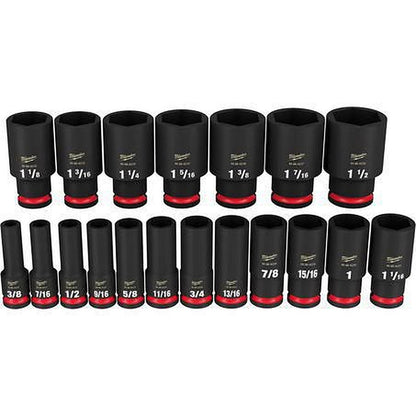 Milwaukee SHOCKWAVE Impact Duty 1/2in Drive 19PC SAE Deep 6 Point Impact Socket Set 49667012