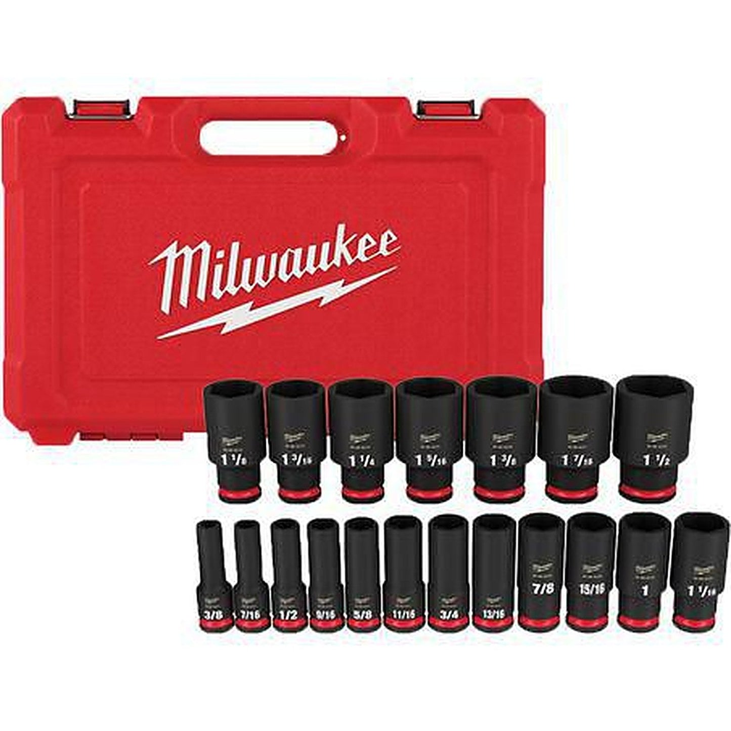 Milwaukee SHOCKWAVE Impact Duty 1/2in Drive 19PC SAE Deep 6 Point Impact Socket Set 49667012