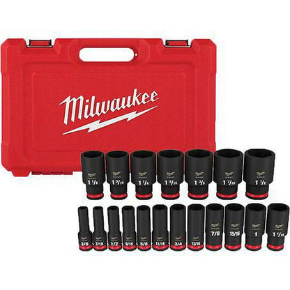 Milwaukee SHOCKWAVE Impact Duty 1/2in Drive 19PC SAE Deep 6 Point Impact Socket Set 49667012