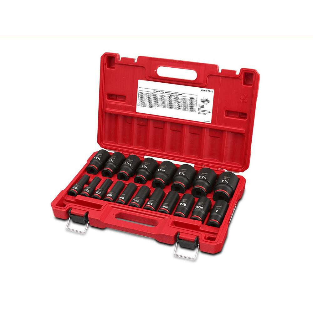 Milwaukee 49667012 19pce Shockwave 1/2" Drive SAE Deep 6 Point Impact Socket Set