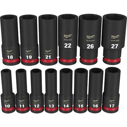 Milwaukee SHOCKWAVE 1/2in Drive 14PC Metric Deep 6 Point Impact Socket Set 49667014