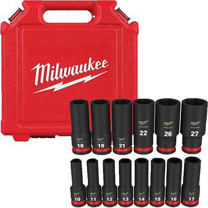 Milwaukee SHOCKWAVE 1/2in Drive 14PC Metric Deep 6 Point Impact Socket Set 49667014