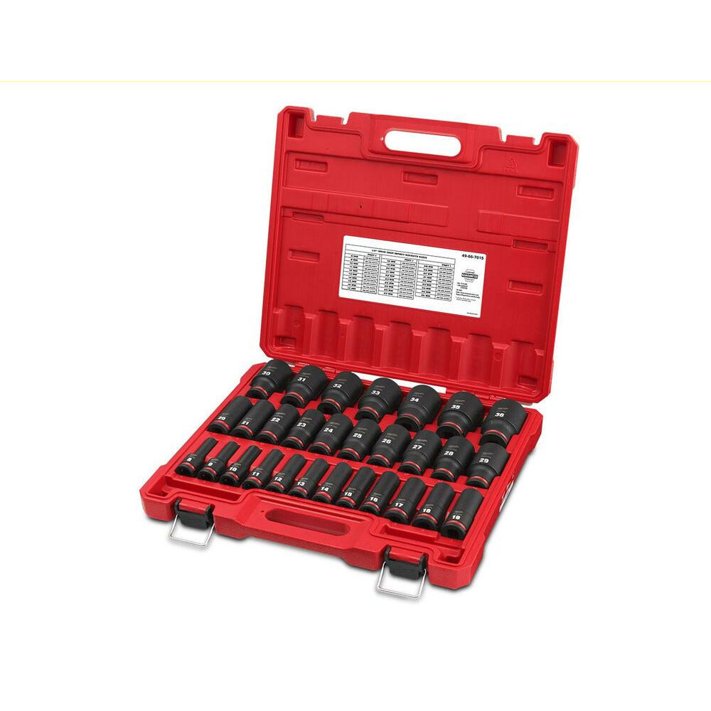 Milwaukee 49667015 Shockwave 1/2" Drive 29pce Metric Deep 6 Point Impact Socket Set