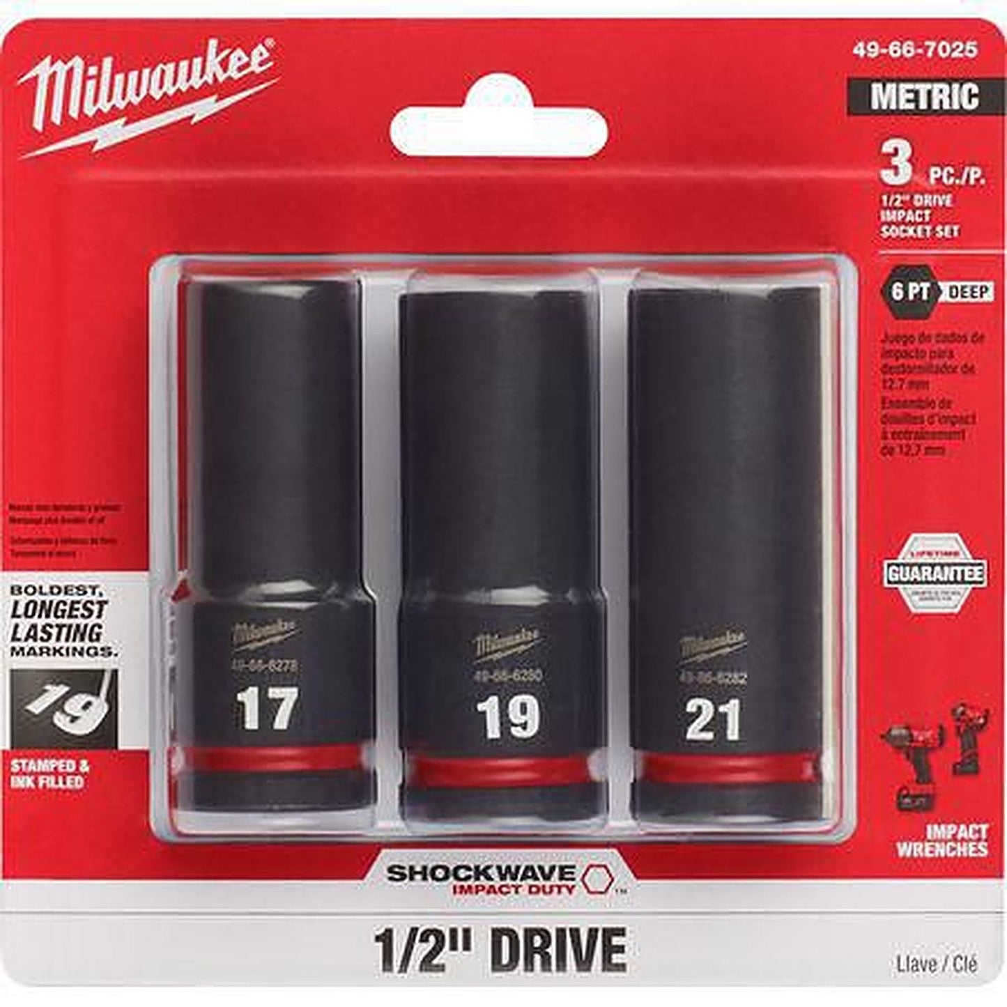 Milwaukee SHOCKWAVE 1/2in Drive 3PC Metric Deep 6 Point Impact Socket Set 49667025